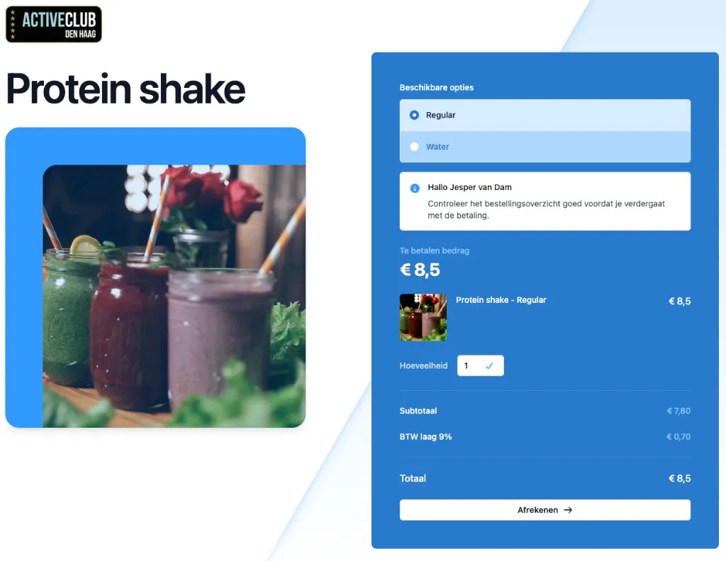 Screenshot van DoToo productafrekenen met zichtbare productvariaties (Regular/Water)