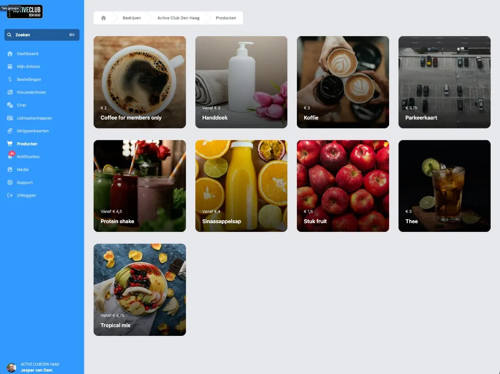 Screenshot van het DoToo productenoverzicht met productkaarten en prijzen
