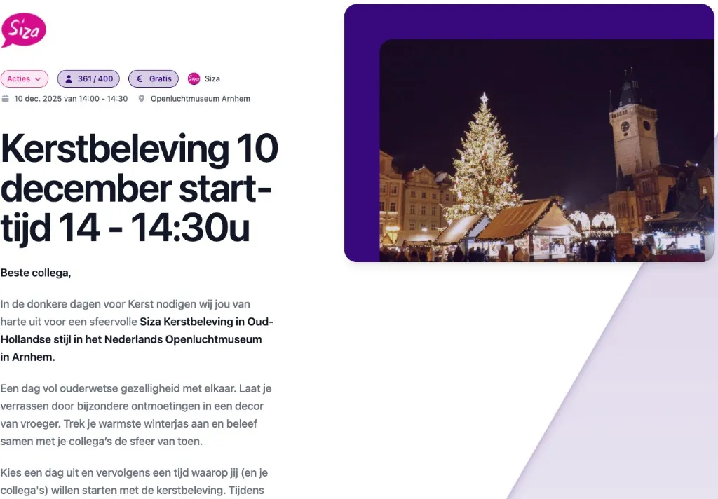 Publieke detailpagina van in-company dotoo Kerstbeleving bij Siza (Openluchtmuseum Arnhem)